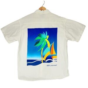 Vtg Peer Peter Mussfeldt Button Up Shirt L Men Cayman Islands Palm Tree Sailboat